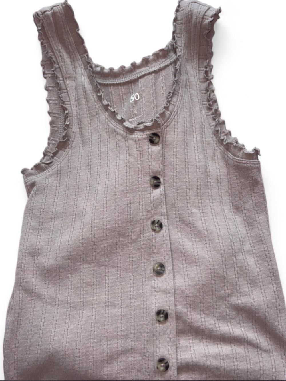 SO Ribbed Button-Front Tank Top in Mauve Pink Cute